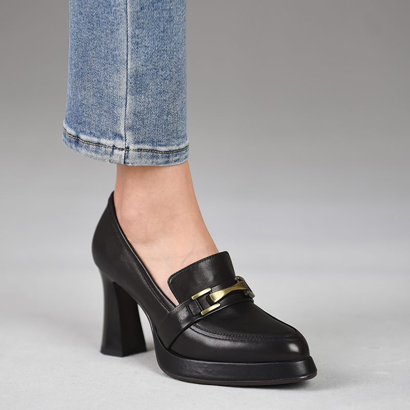 misili深口尖头单鞋真皮防水台