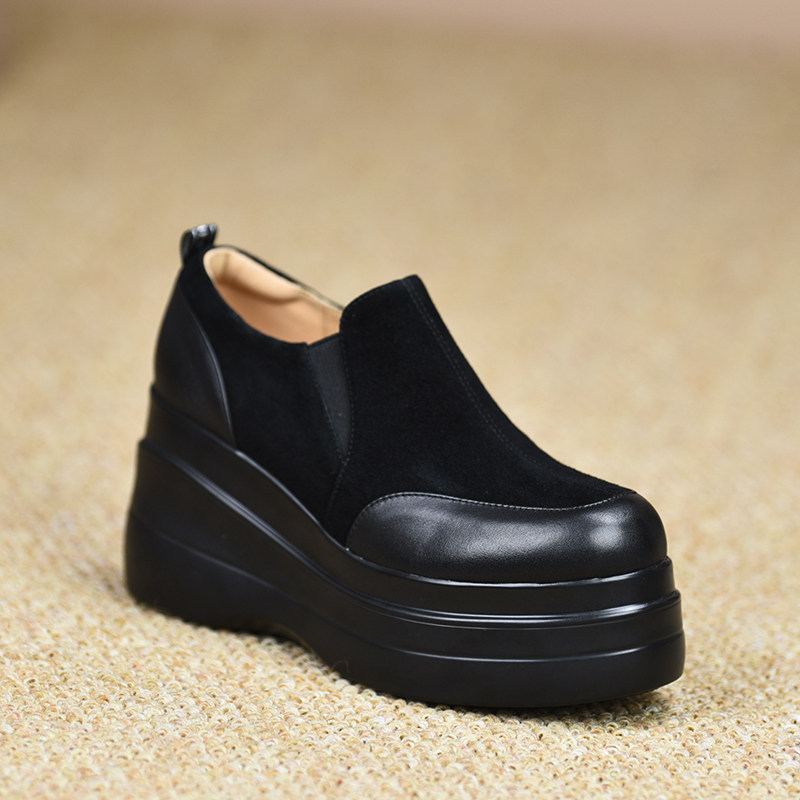 misili 一脚蹬松糕厚底坡跟单鞋8.7cm高跟鞋2026春季新款拼接女鞋,女鞋,深口单鞋,淘宝优惠券,粉丝福利购,淘宝优惠卷