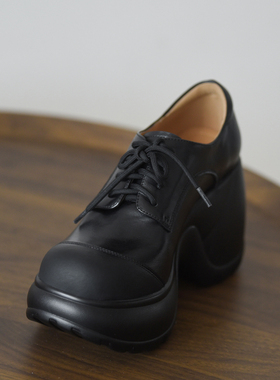 misili~10cm 系带粗跟单鞋2026秋季新款防水台高跟鞋厚底真皮女鞋