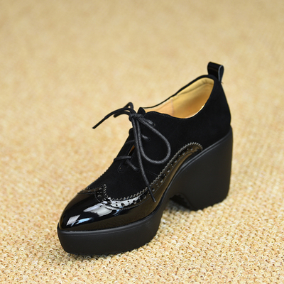 misili尖头坡跟厚底英伦风女鞋