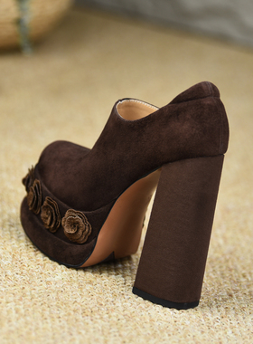 misili走秀款防水台粗跟单鞋14cm高跟鞋2026春季新款厚底真皮女鞋