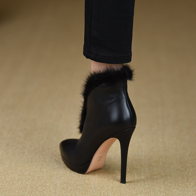 misili时装靴细跟防水台短靴女