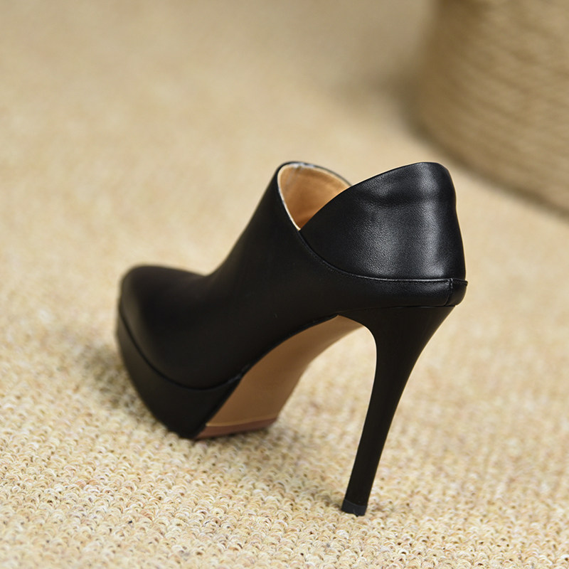 misili 尖头细跟深口单鞋女高跟防水台真皮女鞋黑色,女鞋,深口单鞋,淘宝优惠券,粉丝福利购,淘宝优惠卷