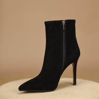 misili气质高跟尖头细高跟短靴