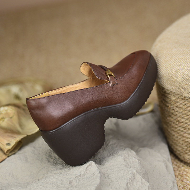 misili 英伦风复古深口单鞋女真皮厚底一脚蹬乐福鞋金属扣小皮鞋,女鞋,深口单鞋,淘宝优惠券,粉丝福利购,淘宝优惠卷