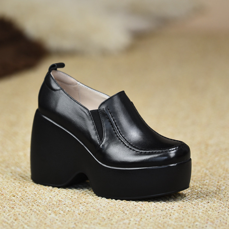 misili 英伦风厚底深口单鞋女高跟小皮鞋黑色一脚蹬乐福鞋,女鞋,深口单鞋,淘宝优惠券,粉丝福利购,淘宝优惠卷