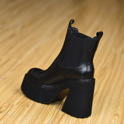 misili圆头防水台秋冬粗跟短靴