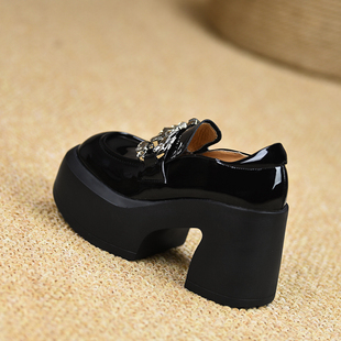 防水台厚底女鞋 misili 水钻高跟鞋 新款 9.2cm黑色粗跟单鞋 2026秋季