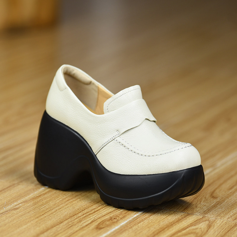 misili 英伦风厚底深口单鞋女坡跟圆头一脚蹬小个子增高乐福鞋,女鞋,深口单鞋,淘宝优惠券,粉丝福利购,淘宝优惠卷