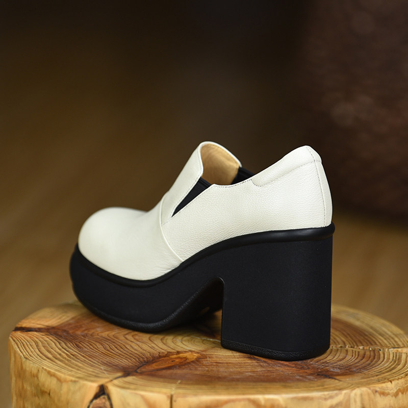 misili一脚蹬坡跟单鞋10cm拼色高跟鞋2026春季新款小个子厚底女鞋,女鞋,深口单鞋,淘宝优惠券,粉丝福利购,淘宝优惠卷