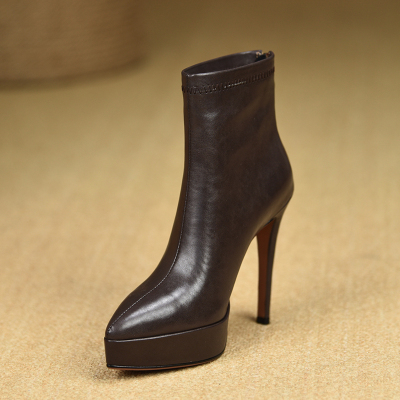 misili尖头防水台高跟短靴