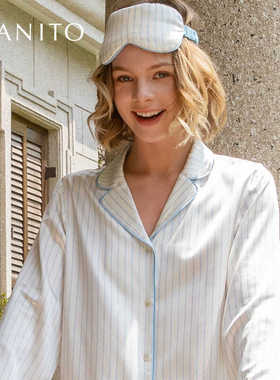 【EHouse】MANITO/Hyper条纹印花睡衣套装 桑蚕丝家居服长袖秋冬