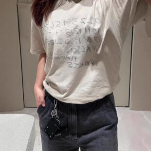 M6 26春夏小众设计复古数字印花四角缝线宽松休闲短袖t恤女棉T恤