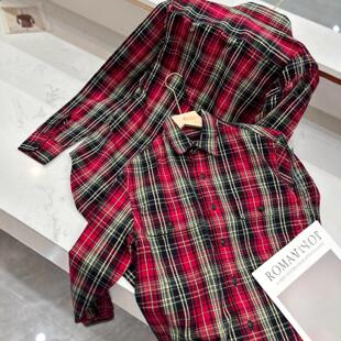 老钱风RL26春经典版新年红棉格纹牛津布叠穿衬衫通勤风潮版女款.