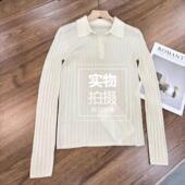 老钱风TR 女 Polo打底针织衫 26春新款 18针极细羊毛复古宽坑条修身