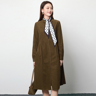 高端ZQ0A0002简约气质单排扣中裙连衣裙女12.14冬