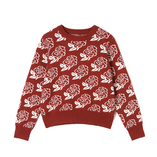 XD0H0006套头圆领修身上衣雅致花案毛衣女12.13冬