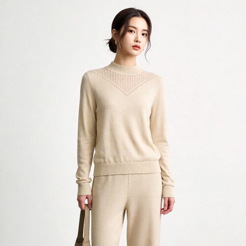 SE0H0001V领镂空含棉羊毛有弹力上衣毛衣女7.22秋