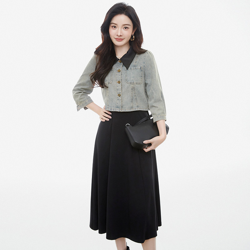 HH0U0041牛仔外套+中长裙两件套装专柜折扣女装3.16春