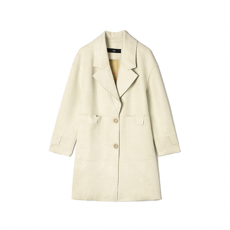 TE0J0004优雅气质长款单排扣九分袖风衣外套女4.16春