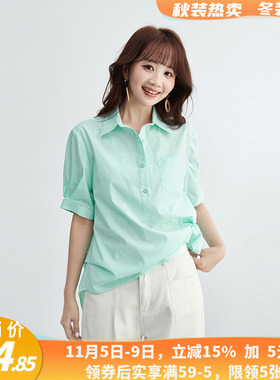 HG0D0031前短后长设计上衣可开扣五分袖衬衫女5.5夏