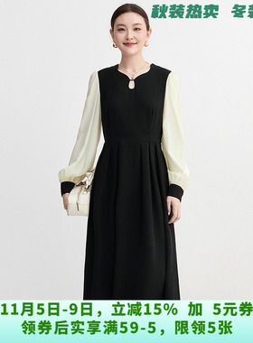 深圳南油NY0A0048含醋酸拼色中长裙连衣裙女9.9秋