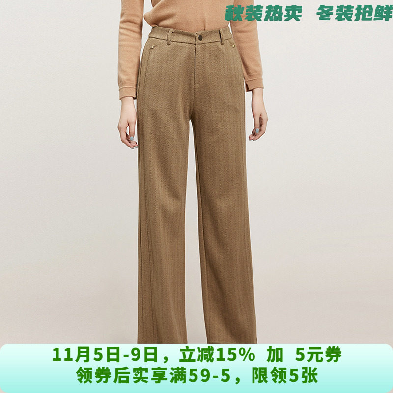 AE0P0010一粒扣长裤微弹呢料裤子休闲裤女10.10冬