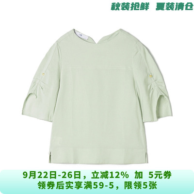 OC0D0009知性气质纯色上衣套头七分袖衬衫女6.20夏