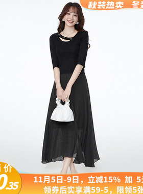 SN0U0004含羊毛短上衣+半身裙两件套装女2.19春