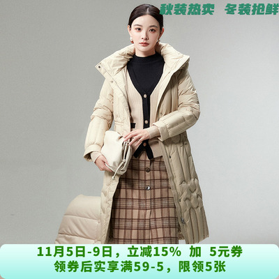 RF1R0001过膝保暖修身外套白鹅绒连帽鹅绒服女11.22冬