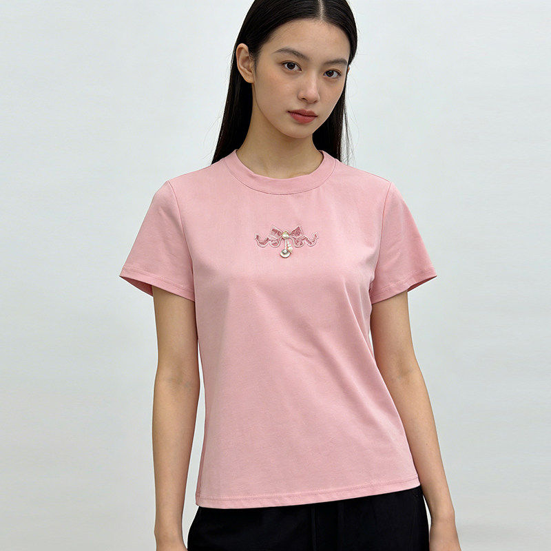 深圳南油NY0C0102蝴蝶结图案微弹上衣T恤女6.6夏