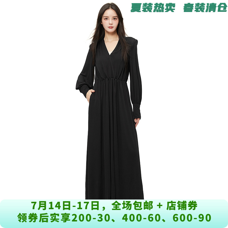 深圳南油NY0A0035松紧腰气质长裙连衣裙女7.14秋