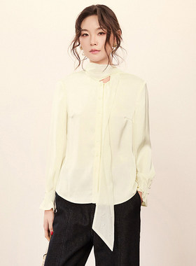 LH0D0004利落通勤长袖上衣系带气质衬衫女1.16春