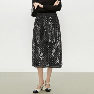 深圳南油CV0B0039时尚 感多层次亮片长裙半身裙女3.24春