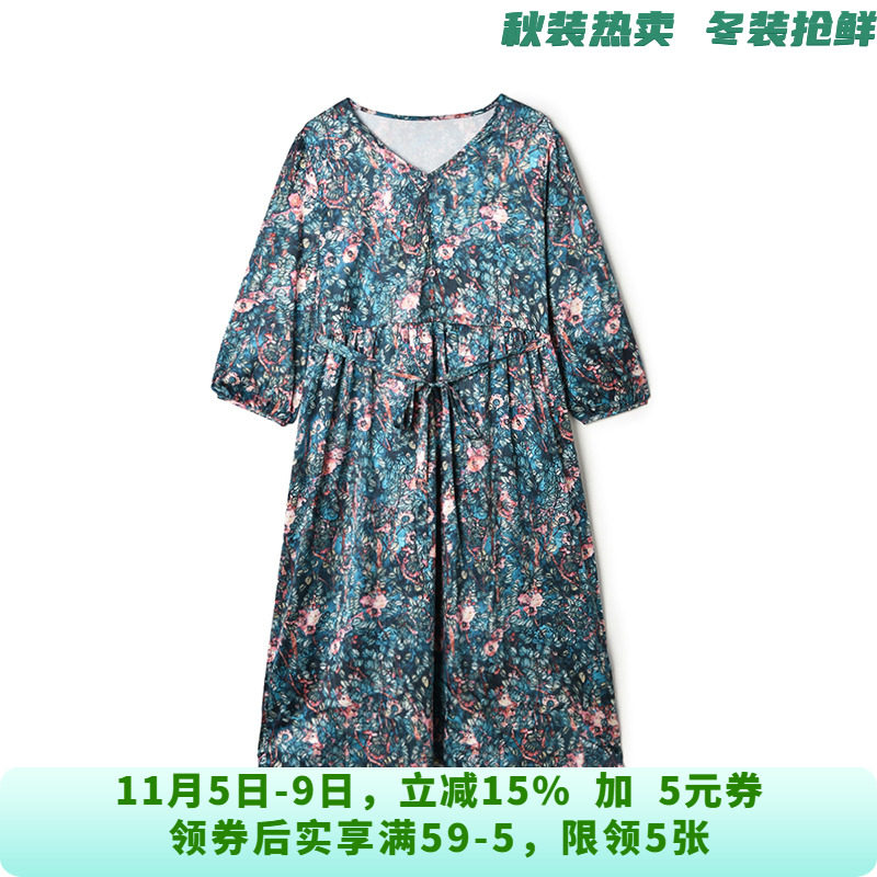 QY0A0034复古优雅中长裙九分袖裙子连衣裙女8.20秋