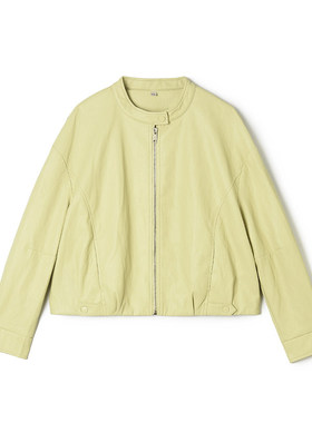 GZ0M0002洋气减龄款上衣纯色长袖皮衣外套女1.9春