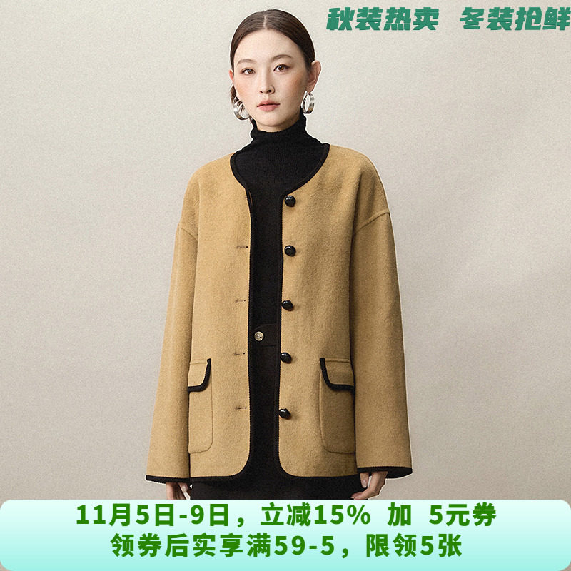 RU1E0010含绵羊毛单排扣双面尼毛呢外套大衣女10.31冬