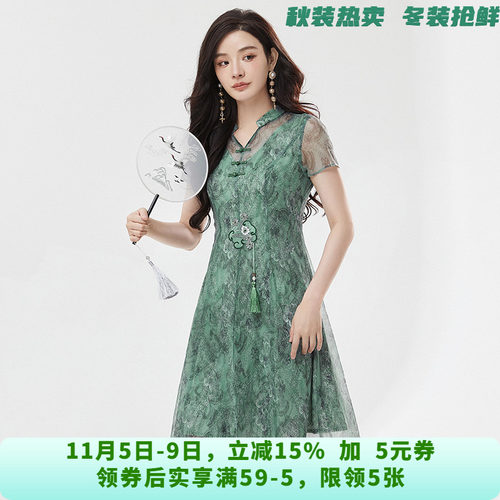 HH0A0271复古优雅中裙连衣裙专柜折扣女装7.2夏