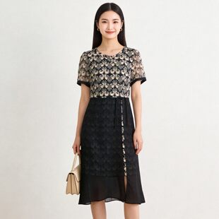 HH0A0015碎花拼接纱裙子连衣裙专柜折扣女装6.10夏