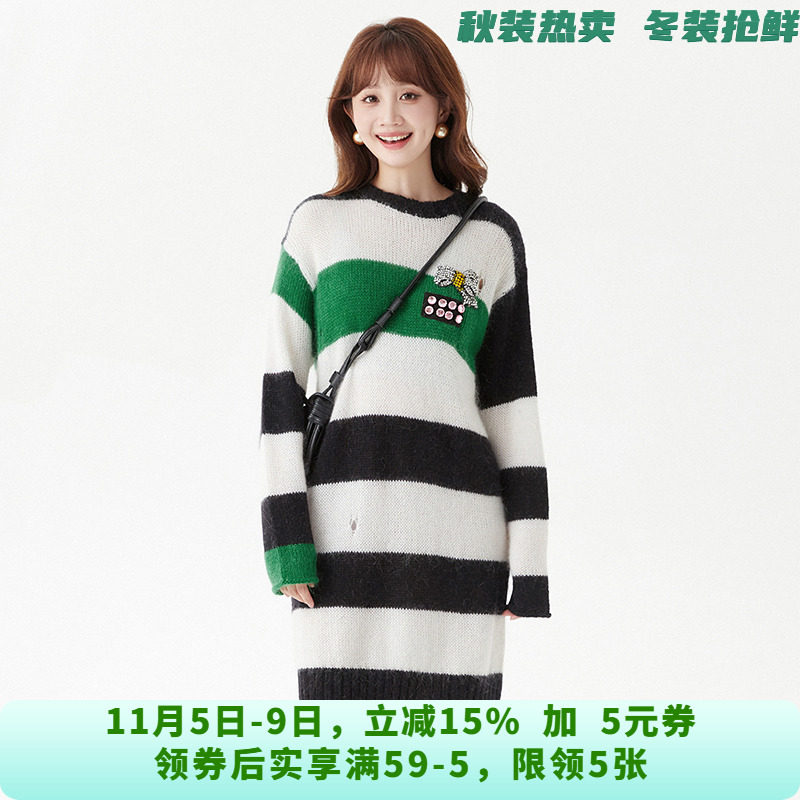 CY0H0004撞色条纹外穿内搭套头长款毛衣女10.19冬