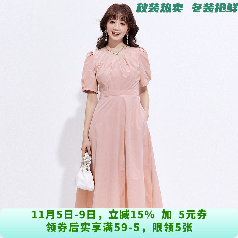 HC0A0032甜美风中长裙五分袖裙子连衣裙女6.24夏