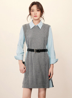 LH0A0005假两件中裙一粒扣微弹裙子连衣裙女1.16春