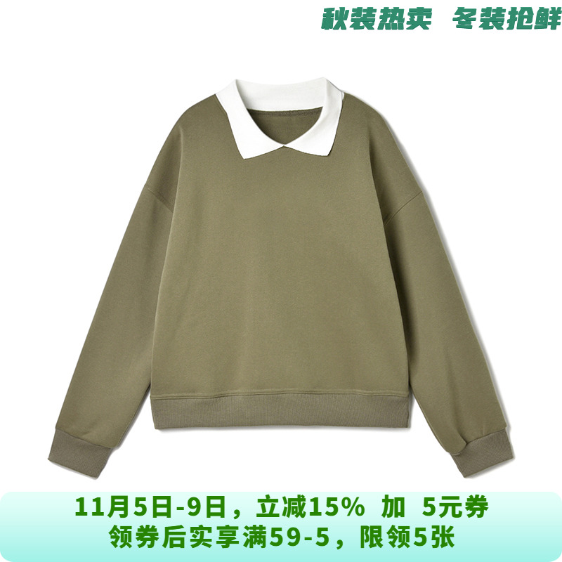 WY0L0023撞色拼接套头上衣加绒舒适卫衣女11.2冬