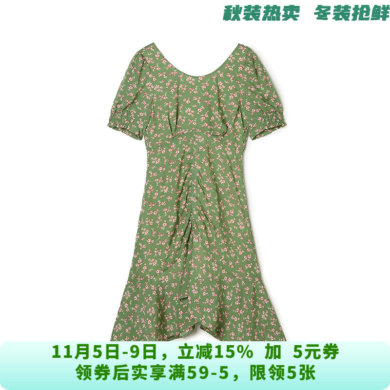 LM0A0001雅致碎花短裙五分袖裙子连衣裙女4.15夏