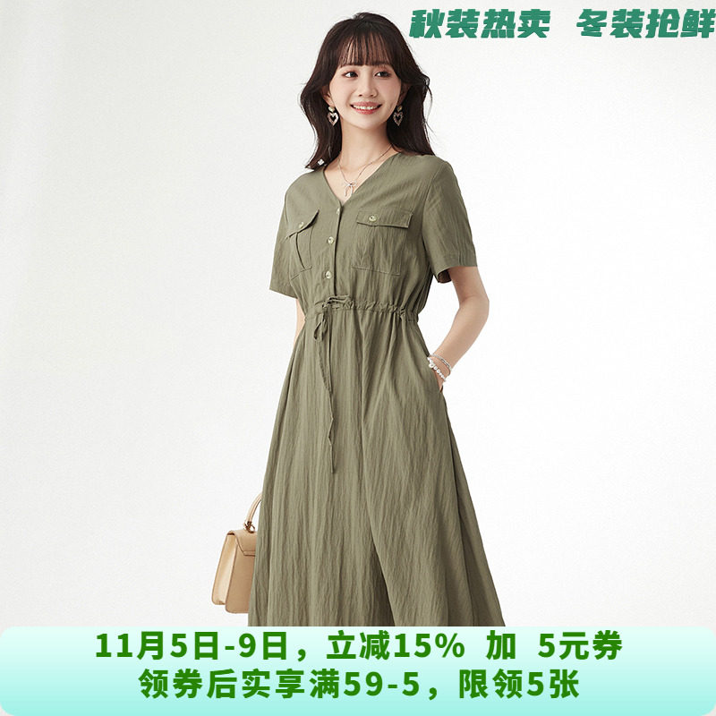 HC0A0016温婉大气中长裙可开扣裙子连衣裙女6.13夏