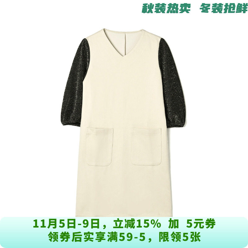 BP0A0021拼色七分袖中裙舒适裙子连衣裙女10.6秋