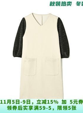 BP0A0021拼色七分袖中裙舒适裙子连衣裙女10.6秋