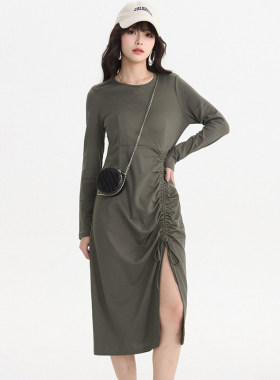 HQ0A0013褶皱设计感中长裙高腰裙子连衣裙女3.21春