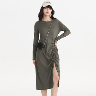 HQ0A0013褶皱设计感中长裙高腰裙子连衣裙女3.21春