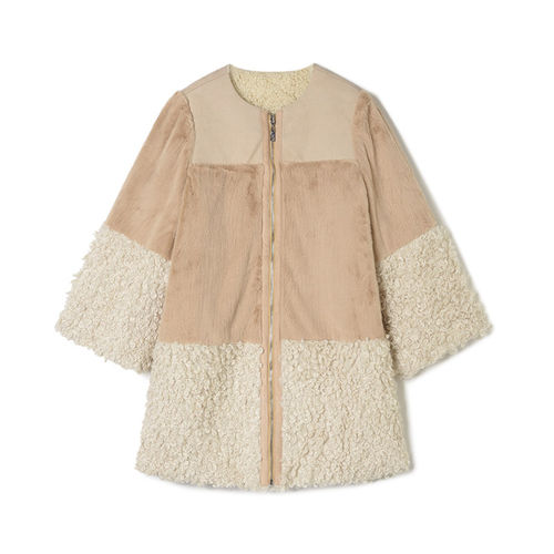 AF0K0001拼接设计宽松上衣长款毛绒外套女12.20冬